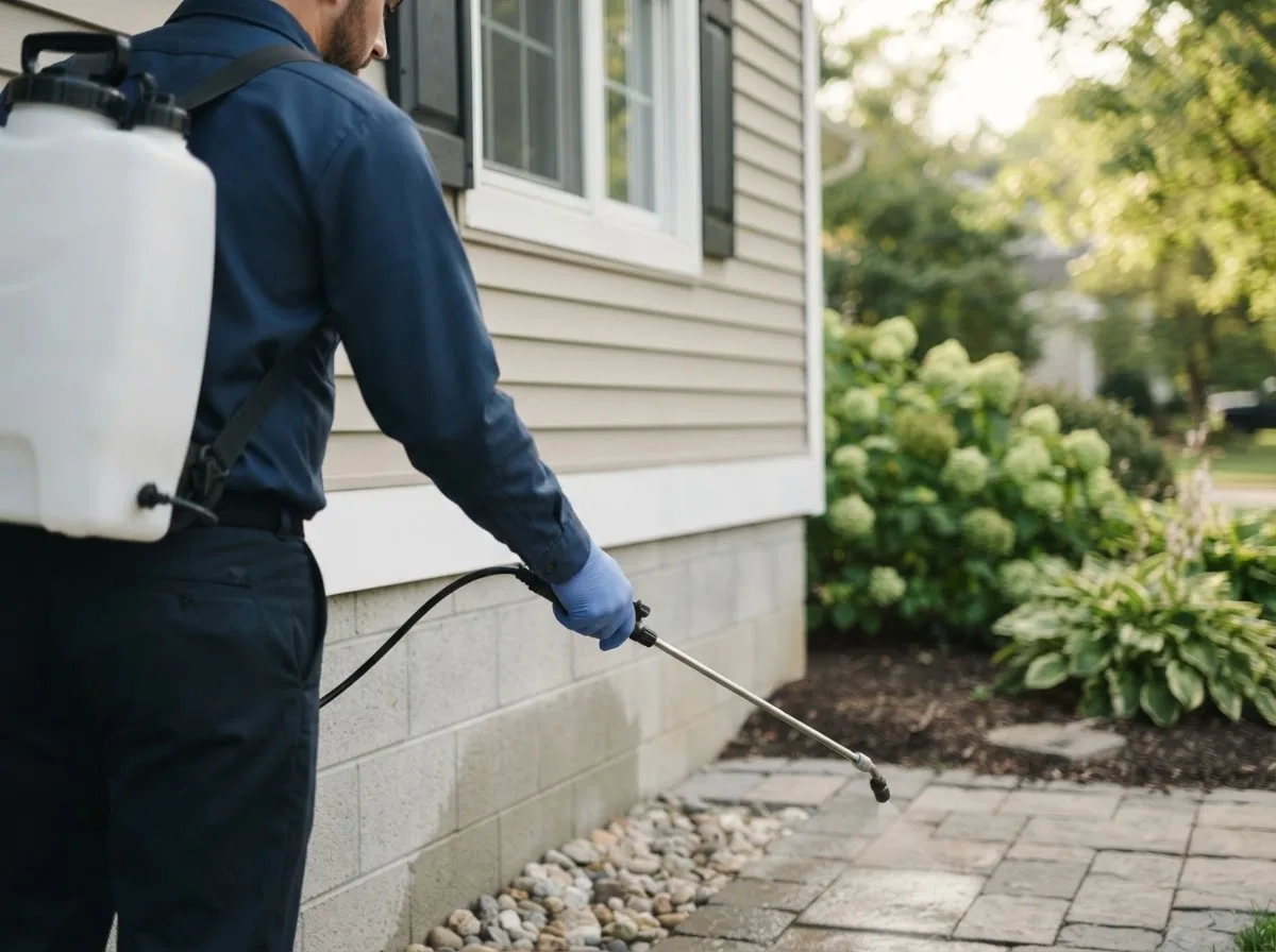 Pest control technician inspecting a home in White Lake, MI